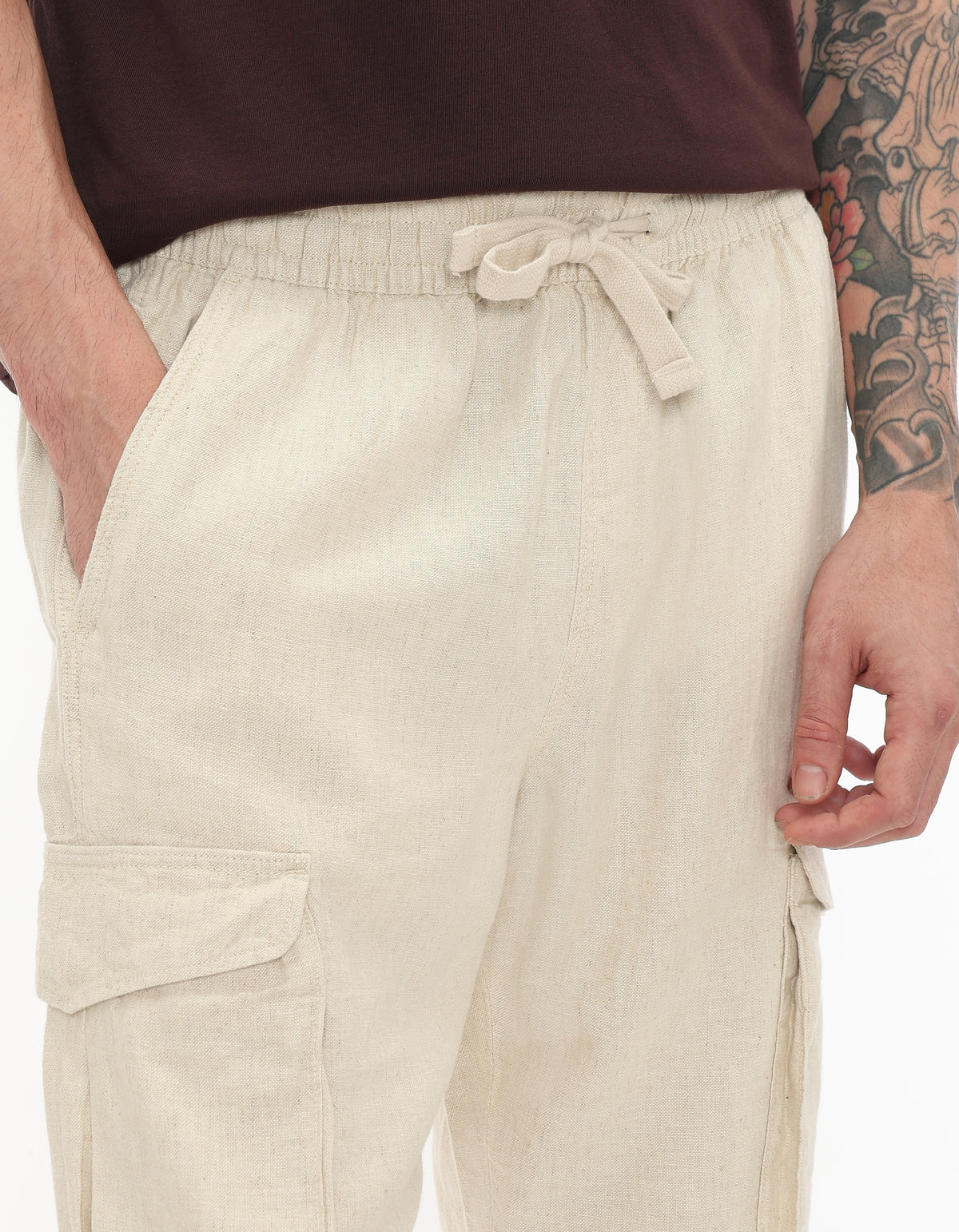 Straight Fit Cotton Linen Trousers - Cream