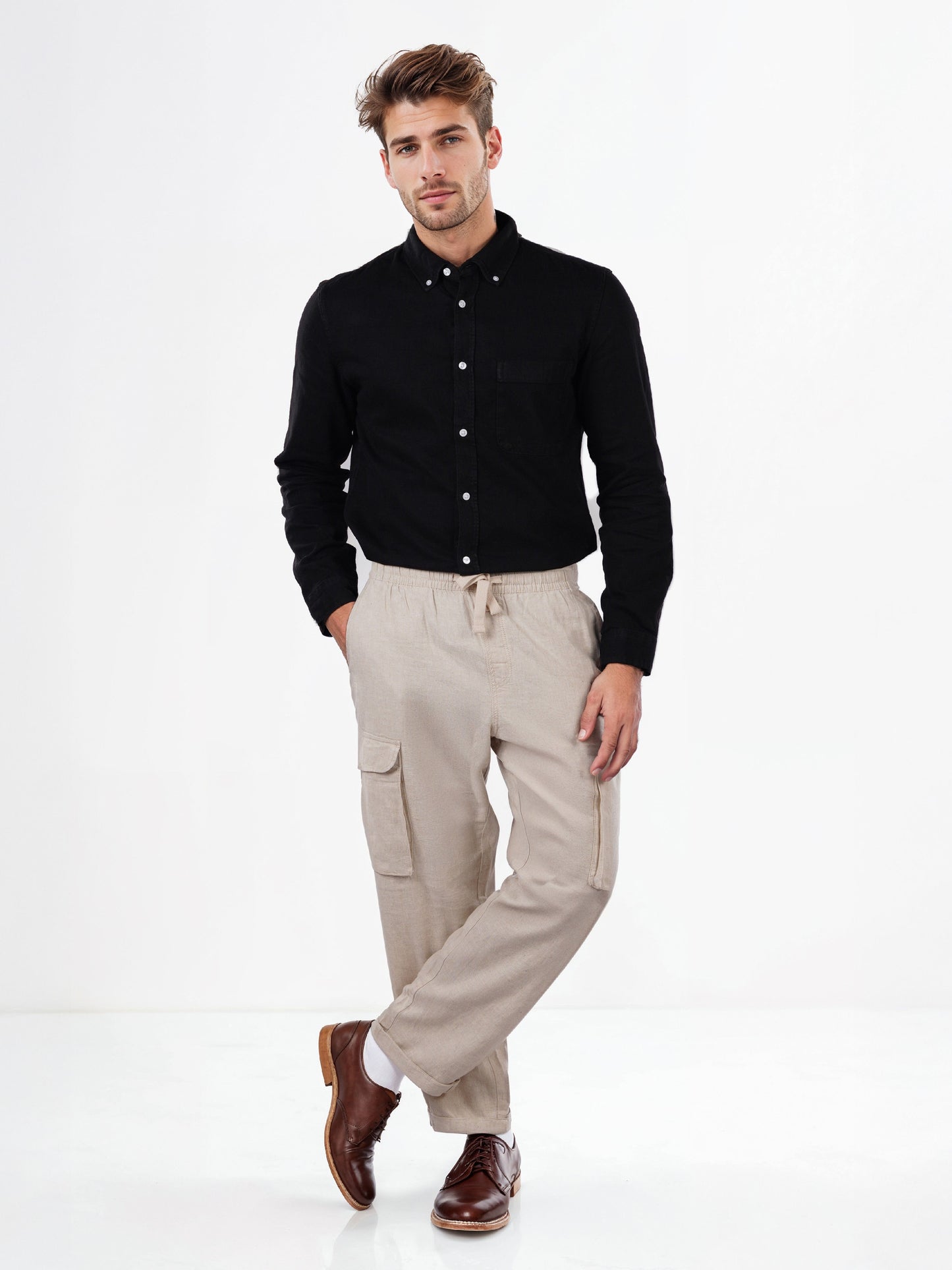 Celio* Cotton Men Straight Fit Solid Beige Trousers