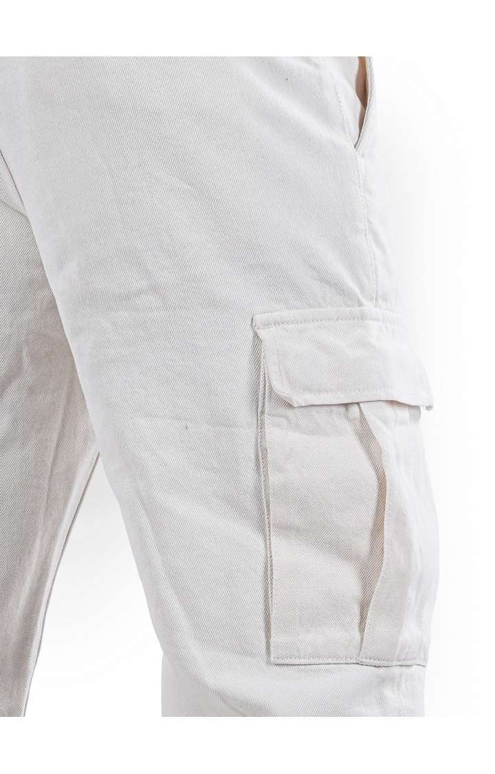 Celio Men White Solid Straight Fit Cotton Trousers