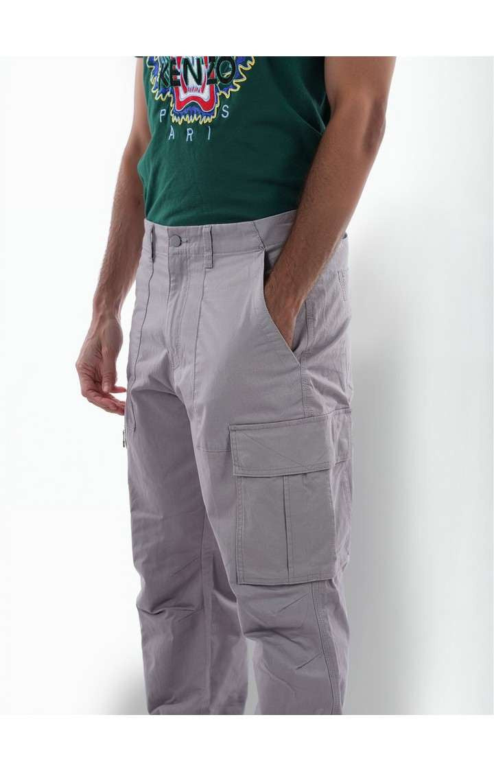 Celio Men Grey Solid Straight Fit Cotton Trousers