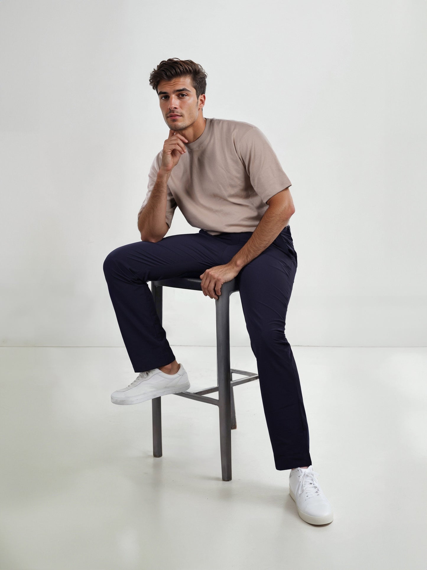 Celio Men Navy Blue Solid Straight Fit Polyester Trousers