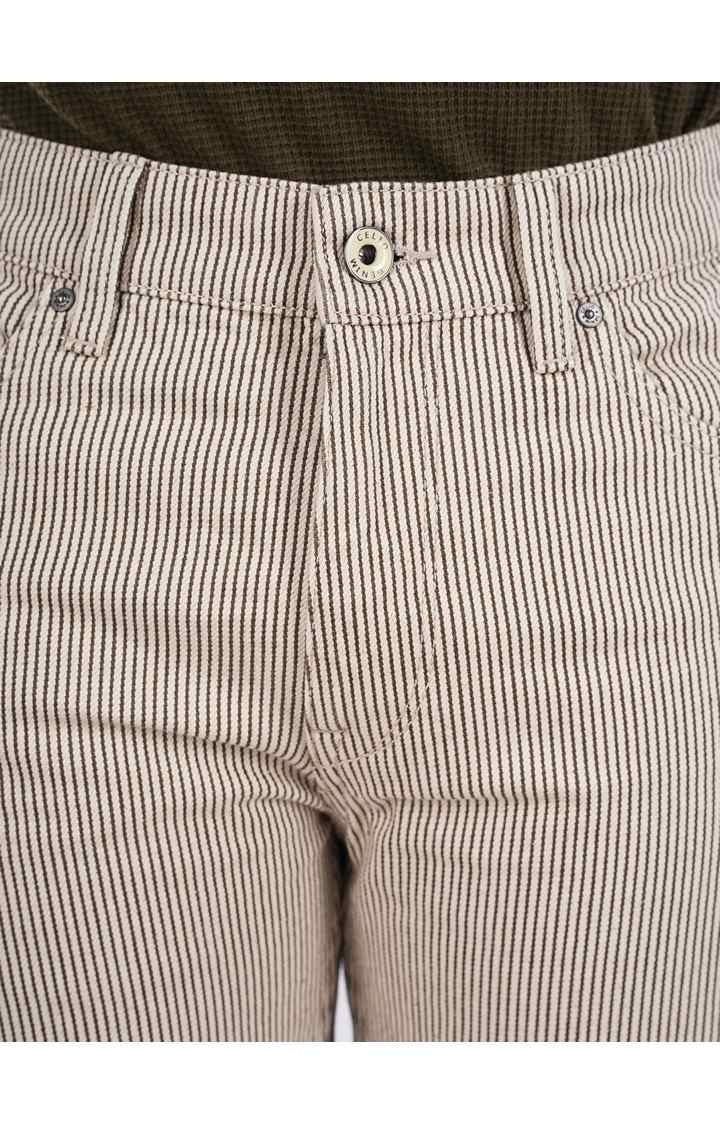 Celio Men Beige Striped Regular Fit Cotton Jeans