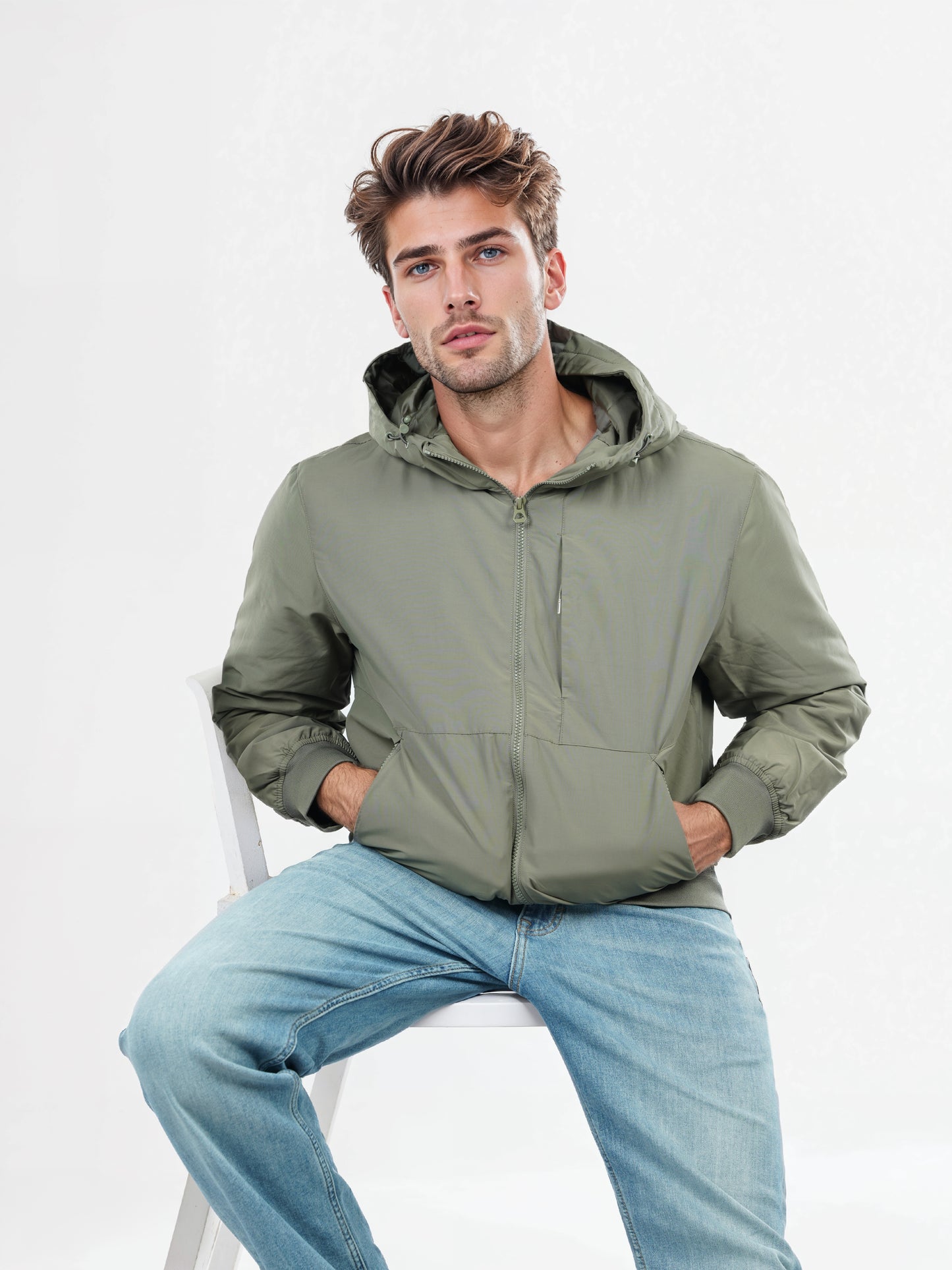 Celio* Solid Regular Fit Cotton-Blend Olive Jackets