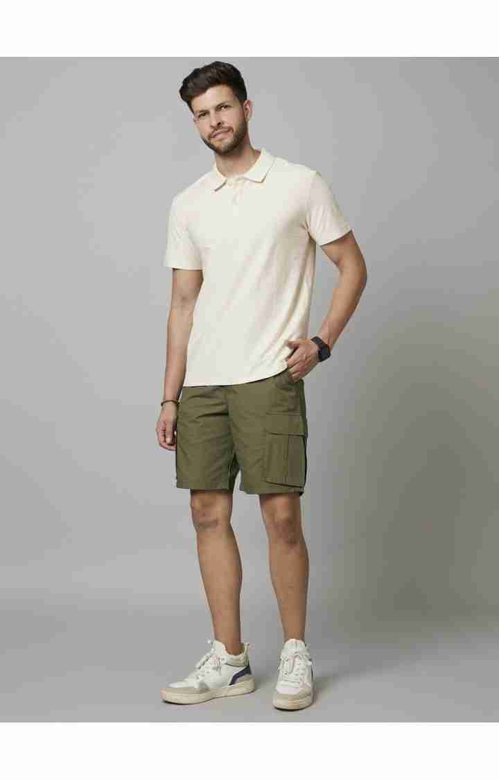 Celio* Cotton Regular Fit Dark Olive Shorts