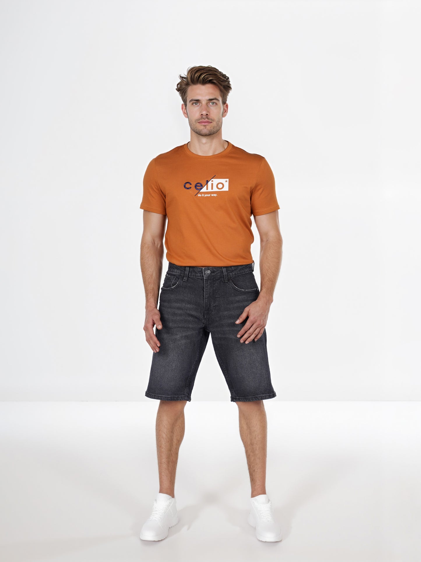 Celio* Cotton Regular Fit Black Bermuda