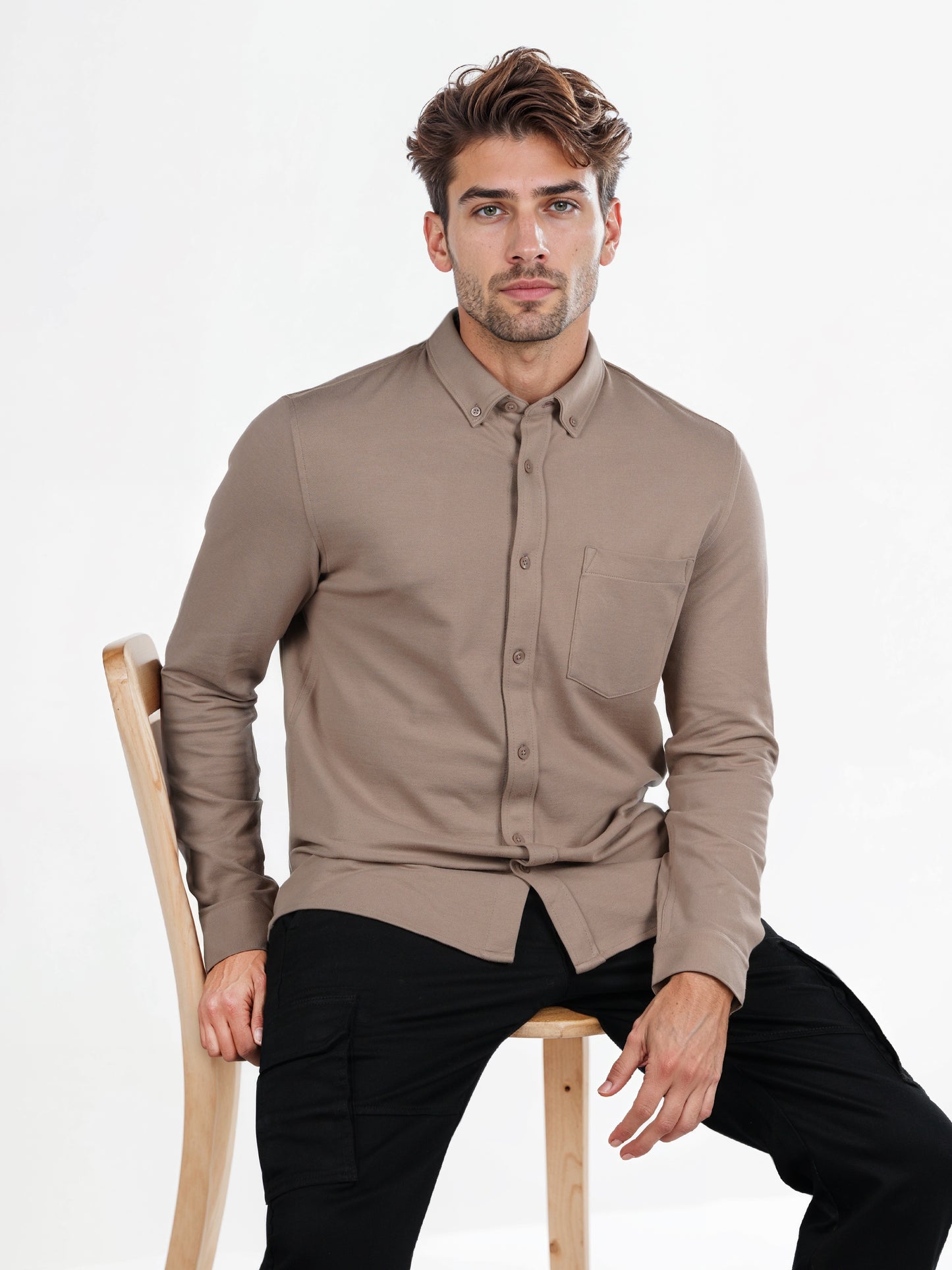 Celio* Solid Regular Fit Cotton-Blend Brown Shirt