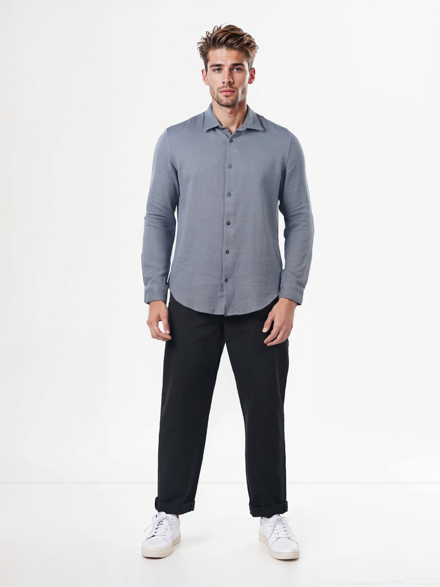 Celio* Solid Regular Fit Cotton Blue Shirts