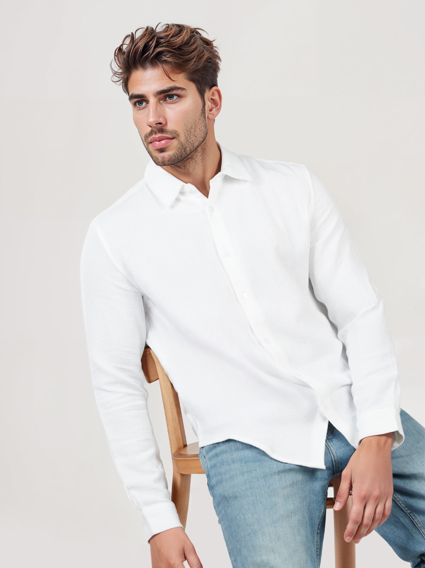 Celio* Solid Regular Fit Cotton White Shirts