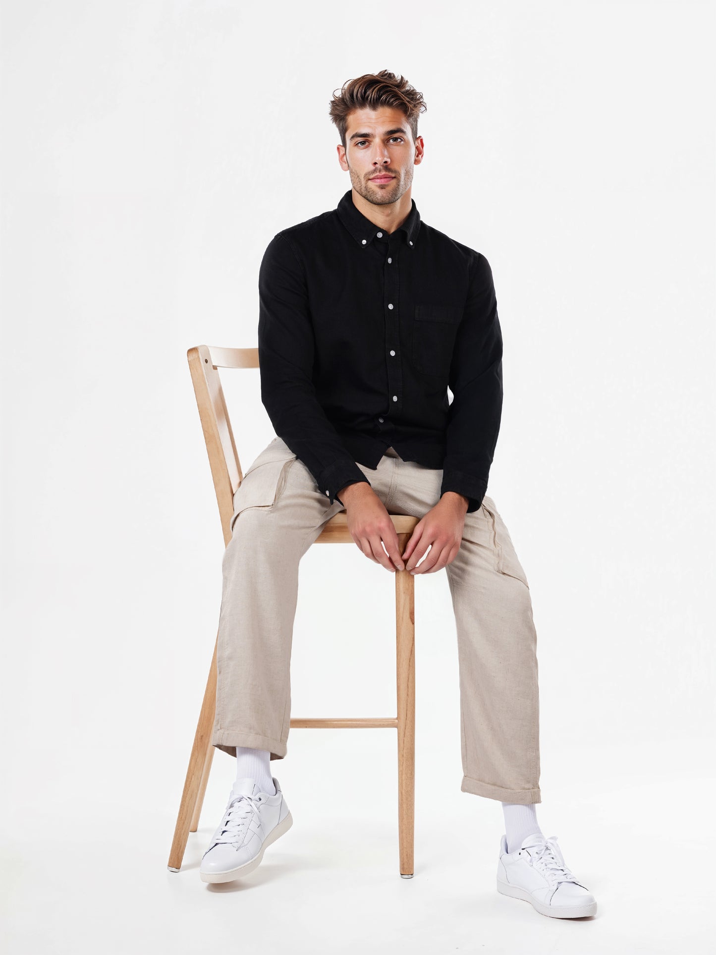 Celio* Solid Regular Fit Cotton Black Shirts