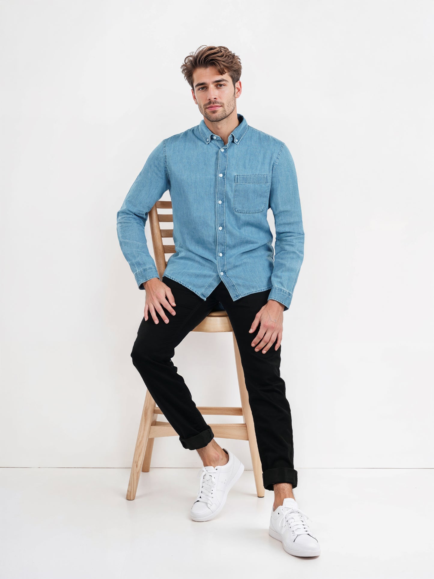 Celio* Solid Regular Fit Cotton Blue Shirts