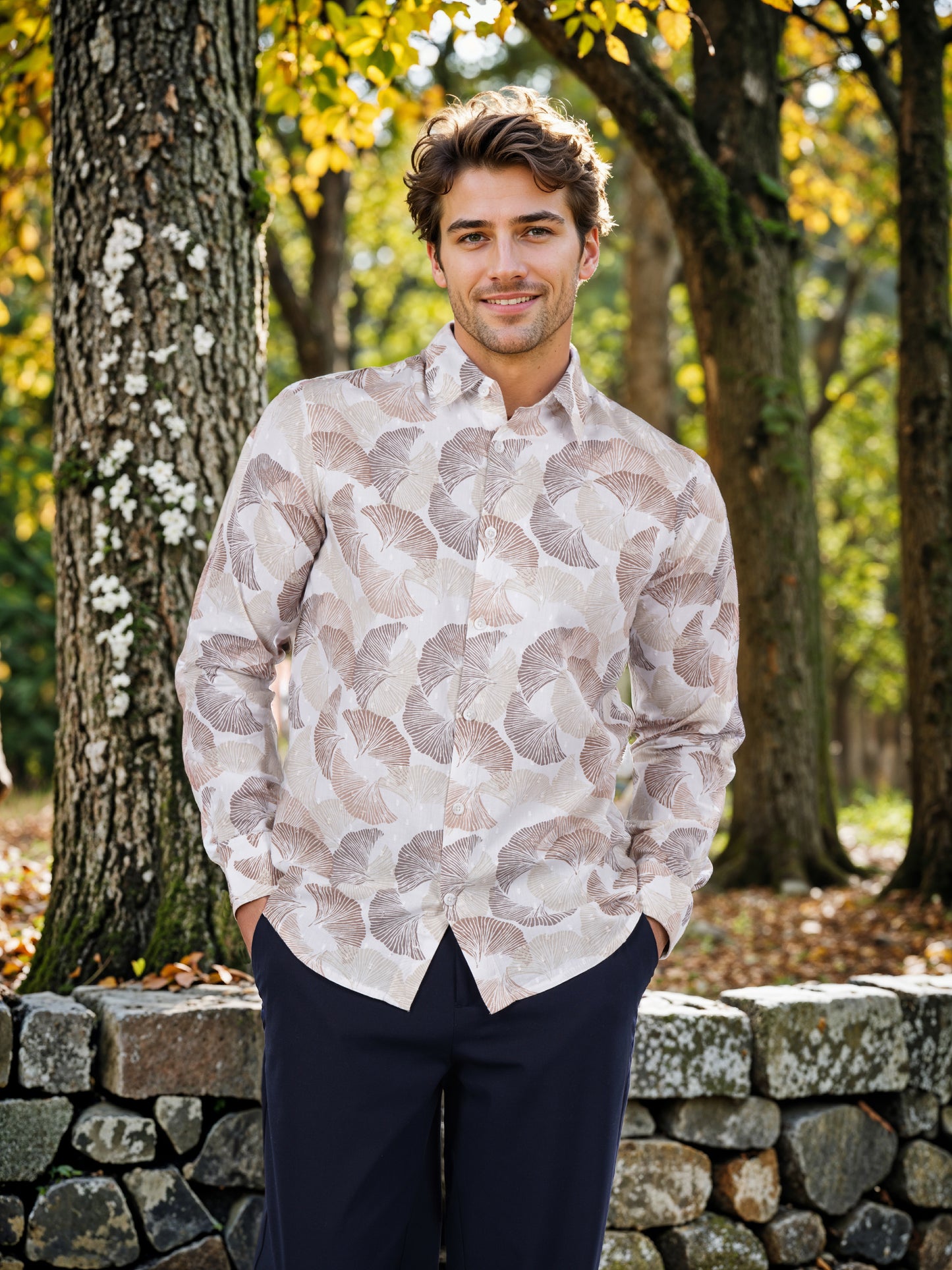 Celio* Printed Regular Fit Cotton Brown Shirt