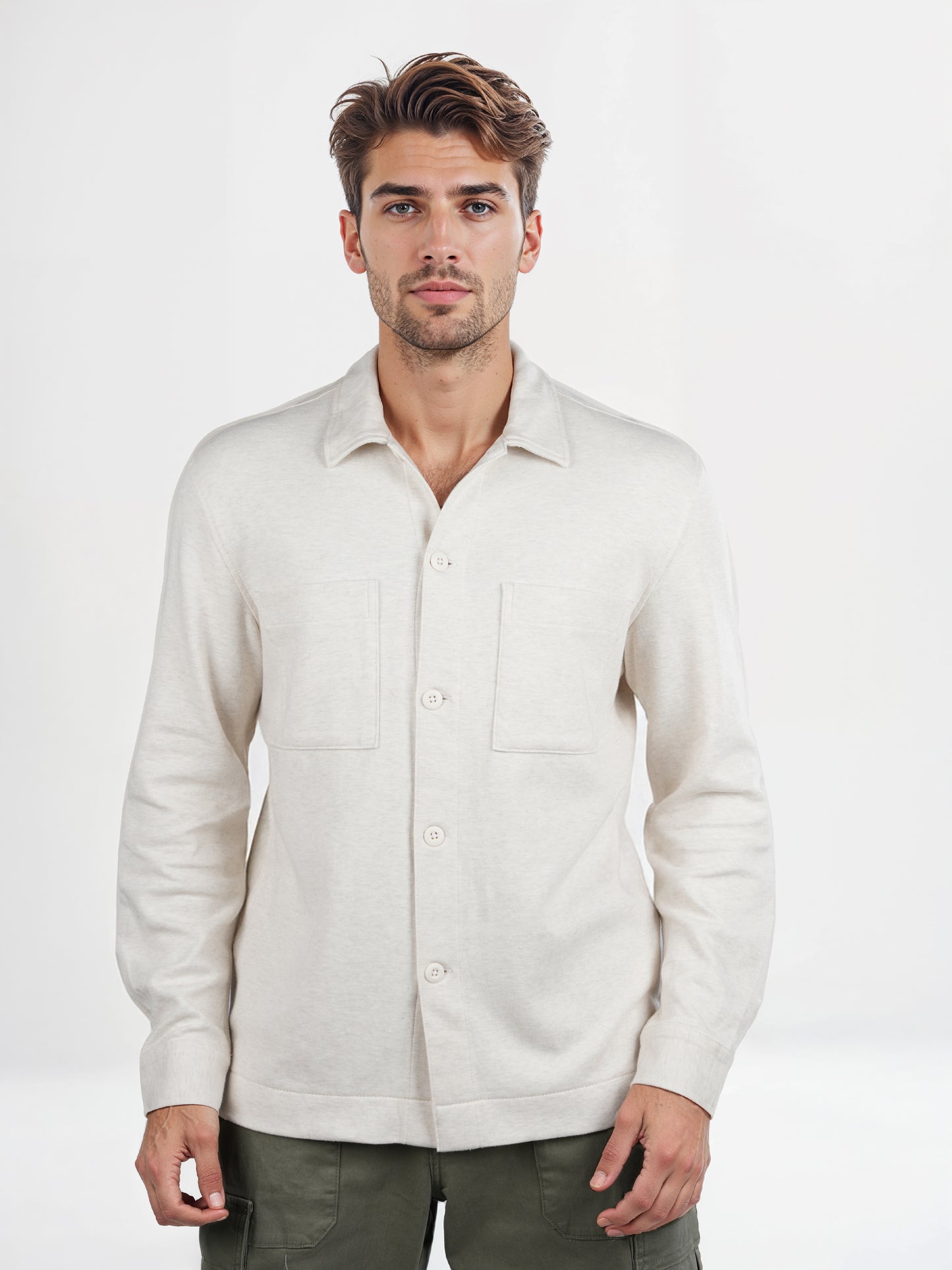 Celio* Solid Loose Fit Poly-Cotton Off White Shirt