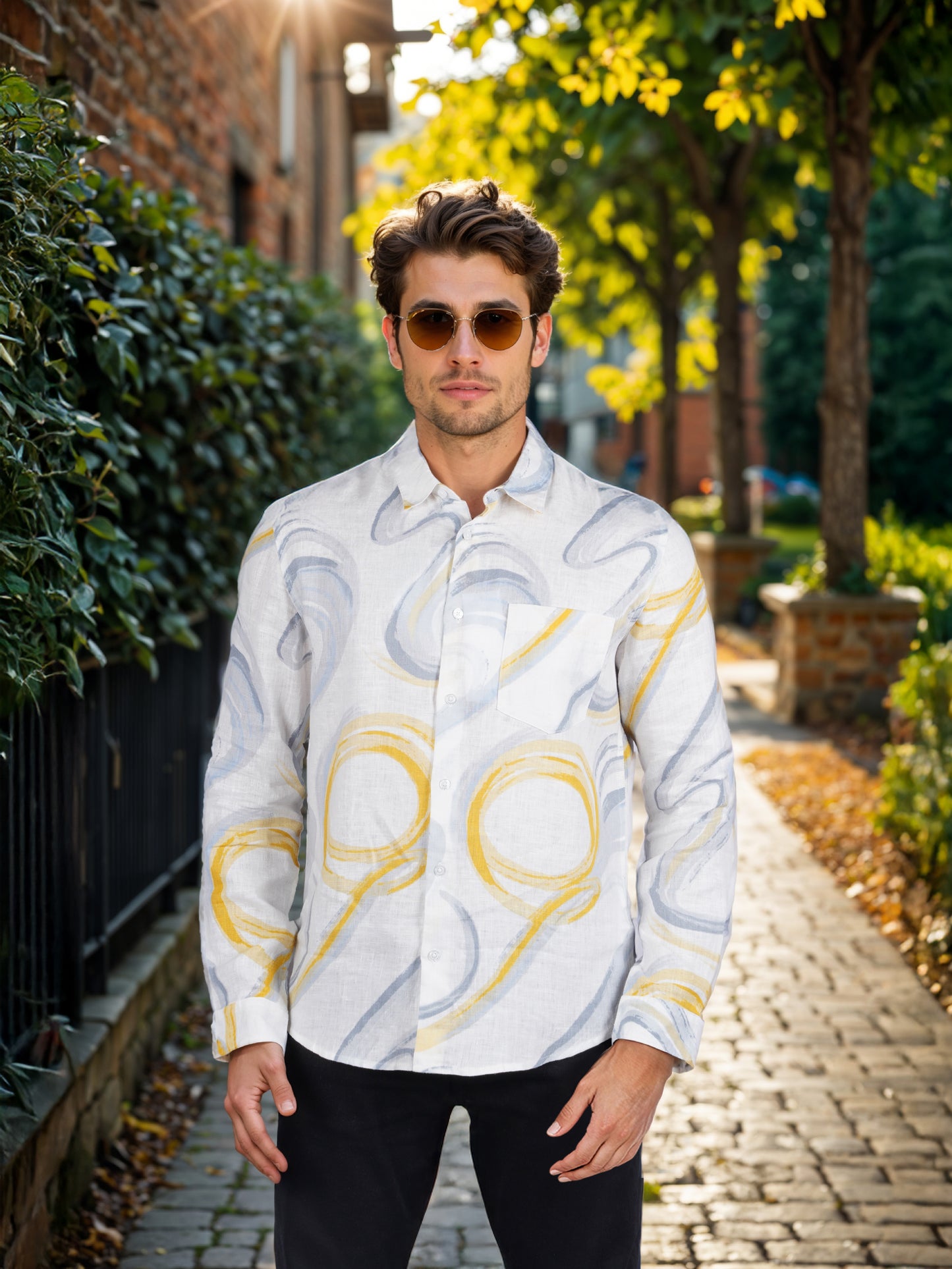 Celio* Printed Regular Fit Linen Multi Shirt