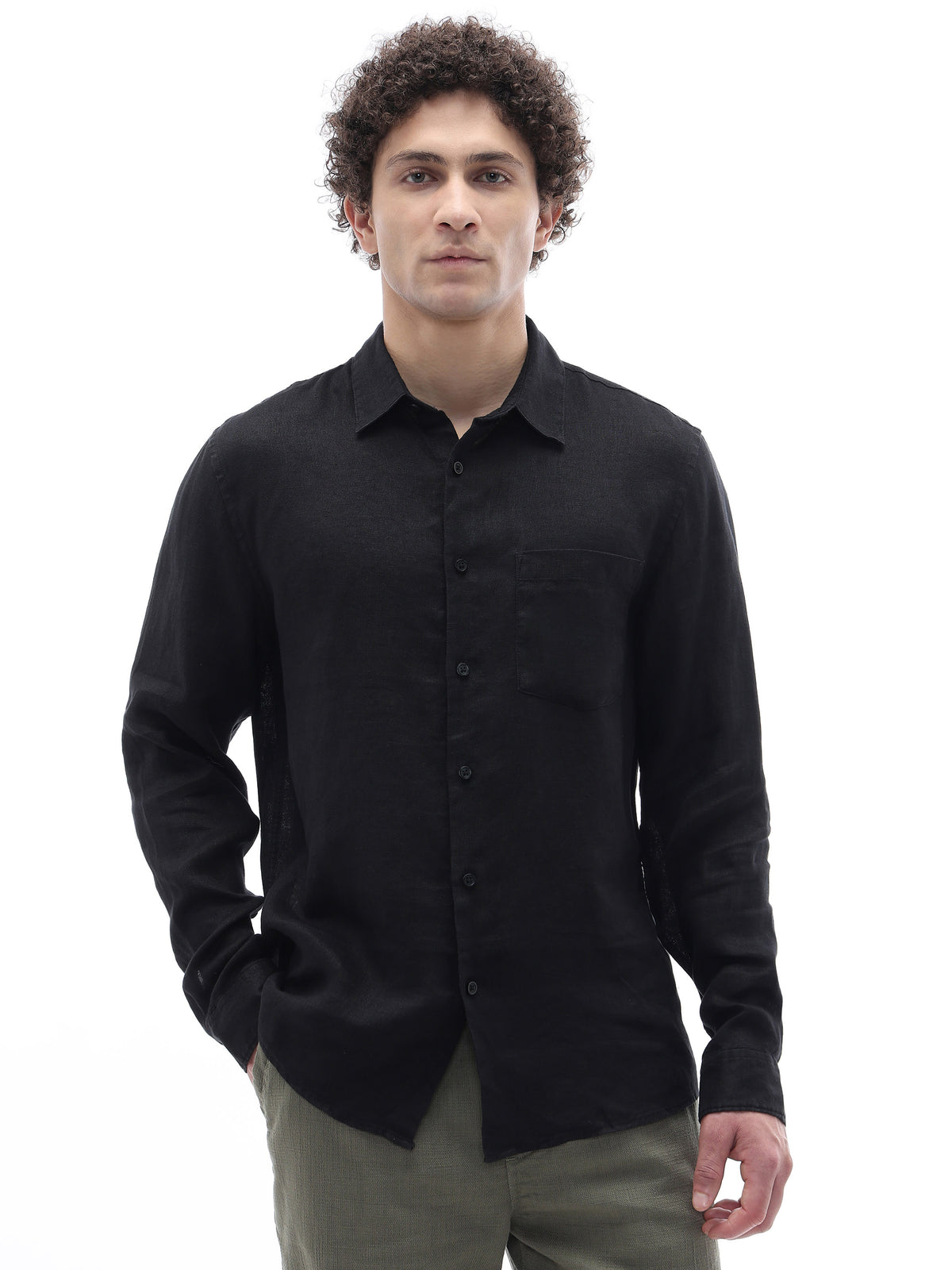 Regular Fit 100% Linen T-Shirt - Black