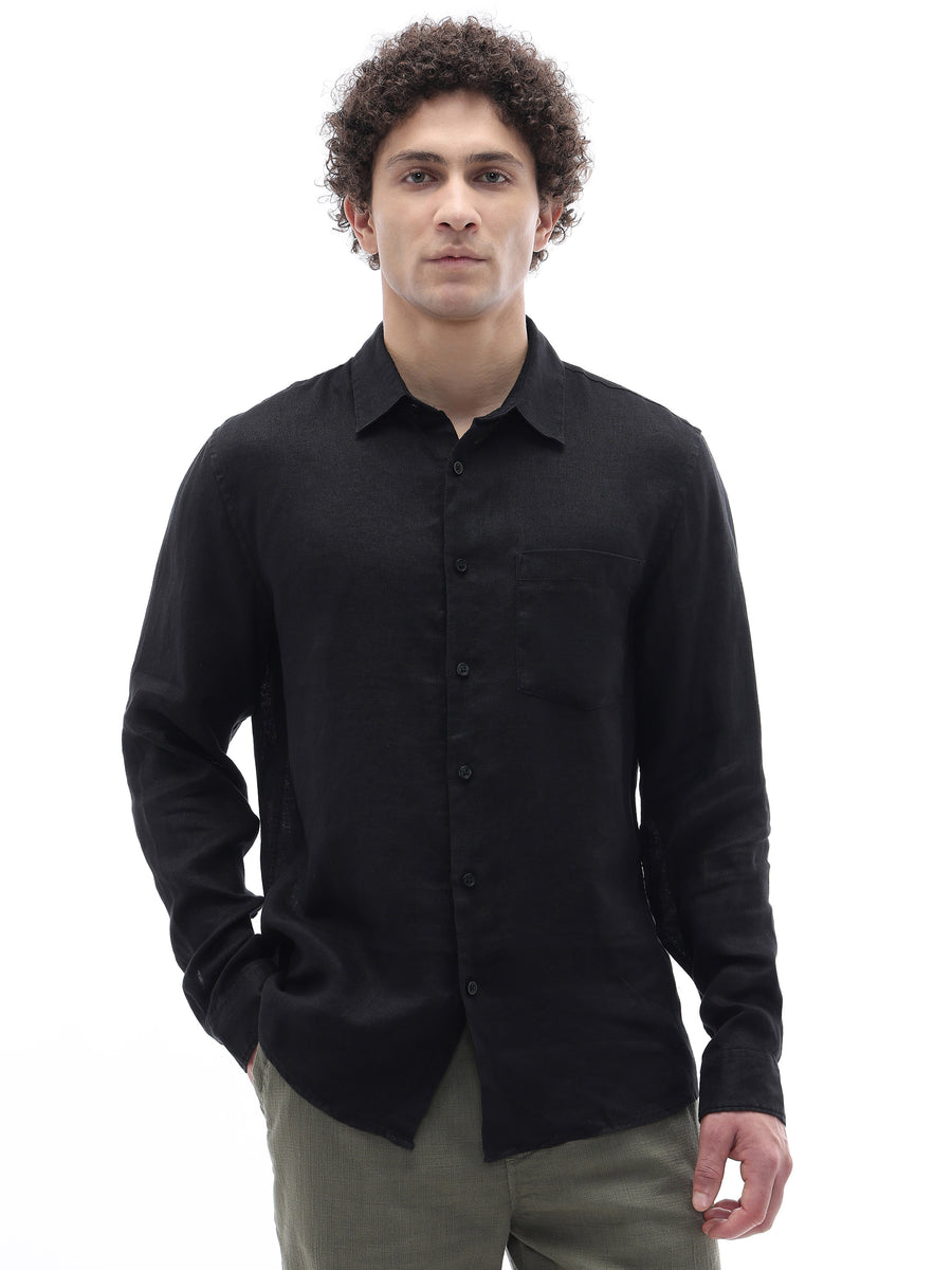Regular Fit 100% Linen T-Shirt - Black