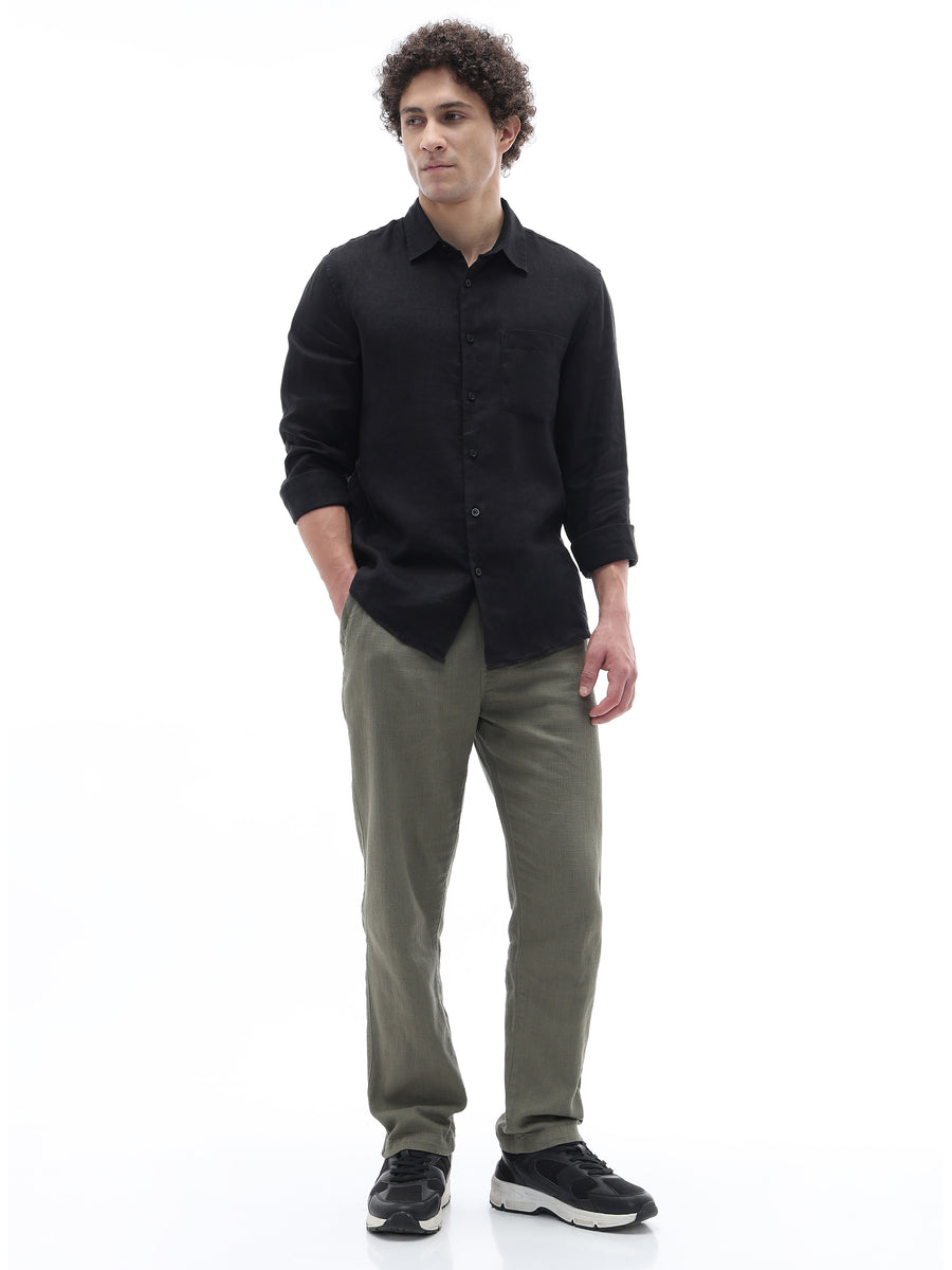 Regular Fit 100% Linen T-Shirt - Black