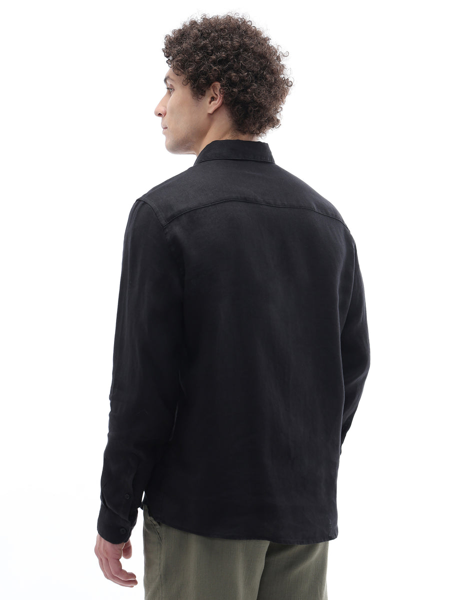 Regular Fit 100% Linen T-Shirt - Black