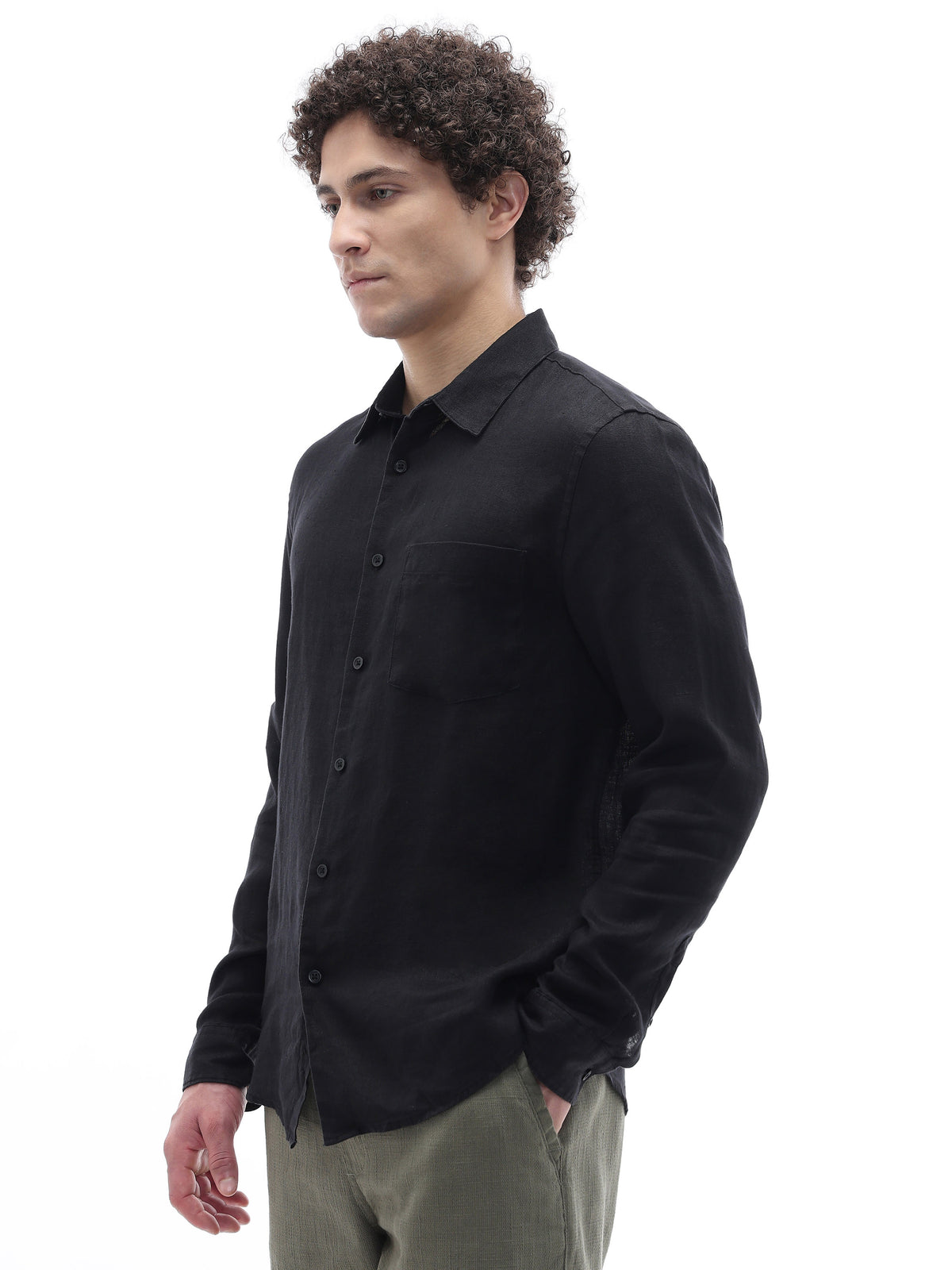 Regular Fit 100% Linen T-Shirt - Black