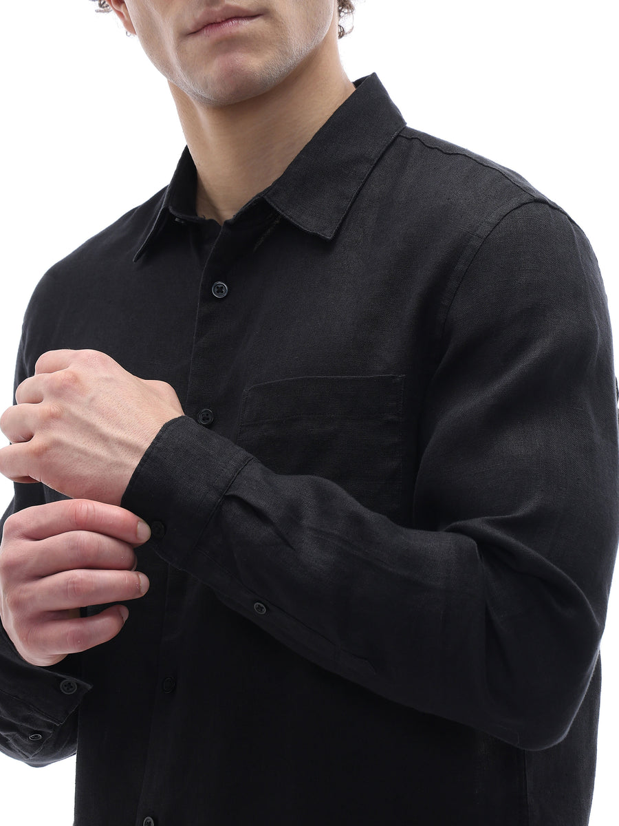 Regular Fit 100% Linen T-Shirt - Black