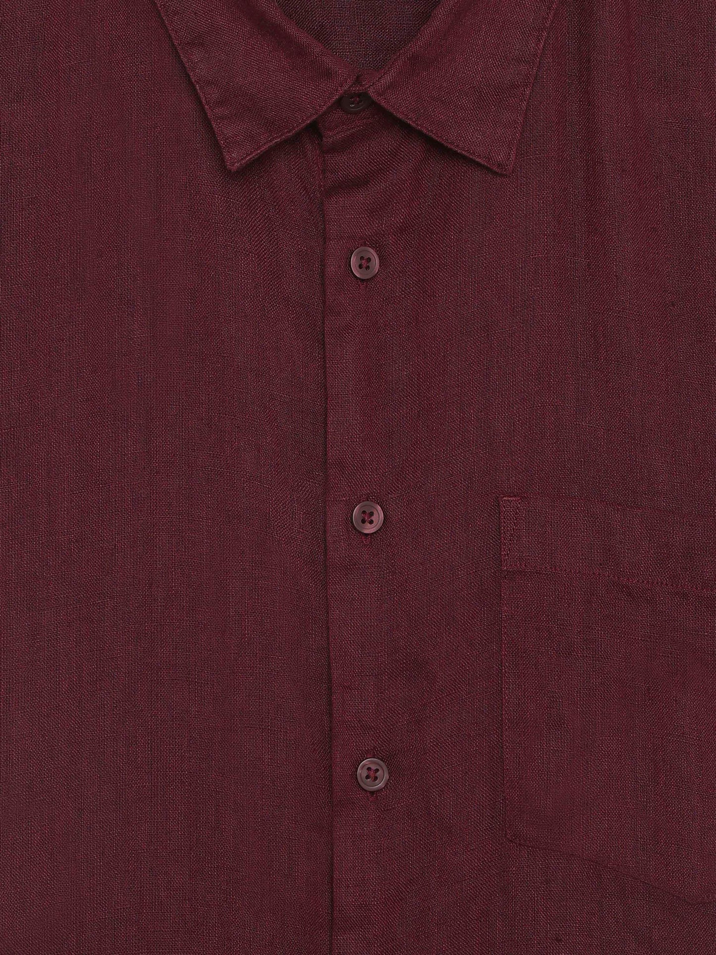Celio Solid Regular Fit Linen Burgundy Shirts