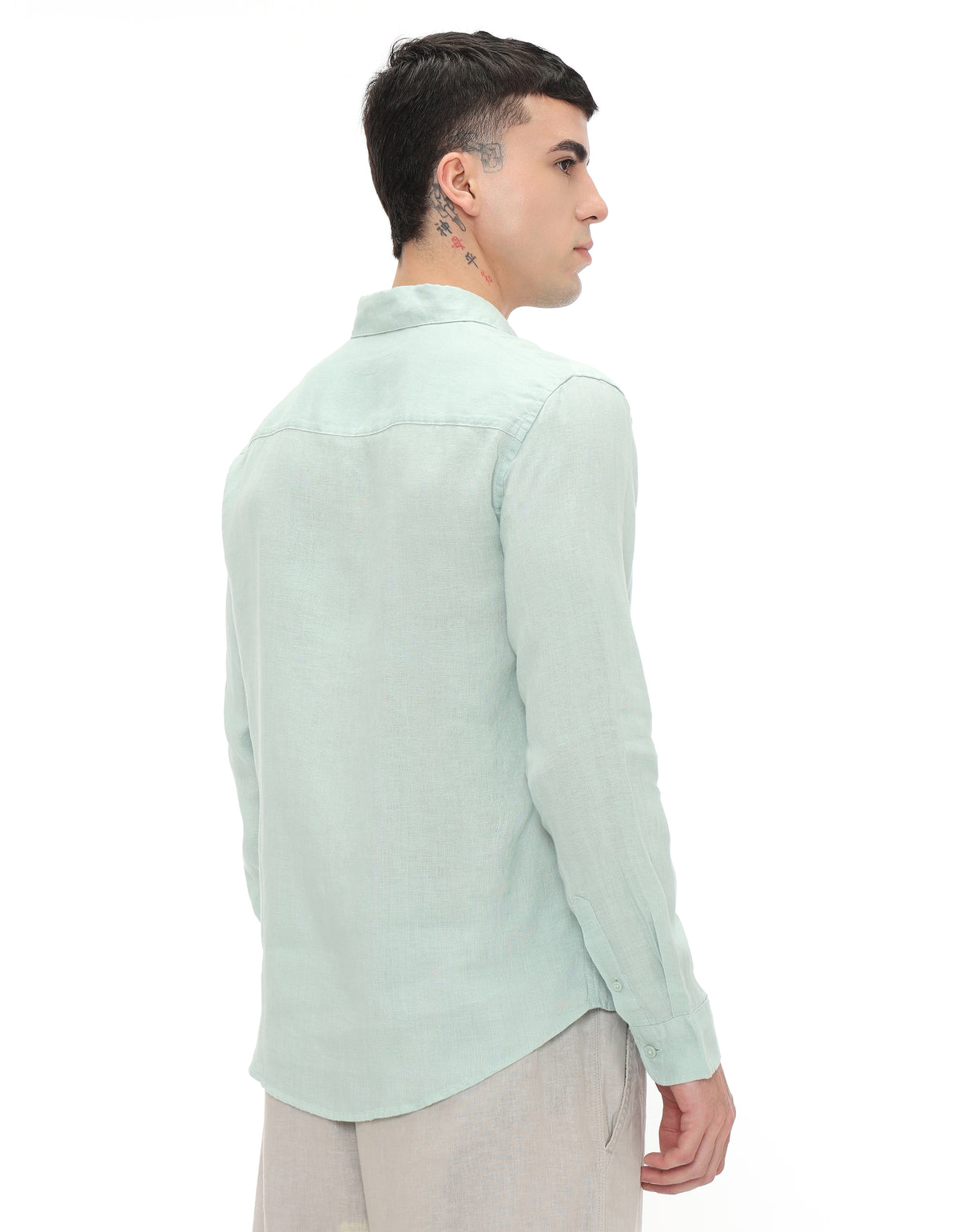 Regular Fit 100% Linen Regular Collar Shirt - Green