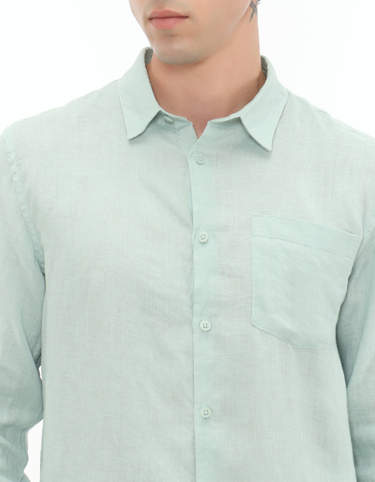 Regular Fit 100% Linen Regular Collar Shirt - Green