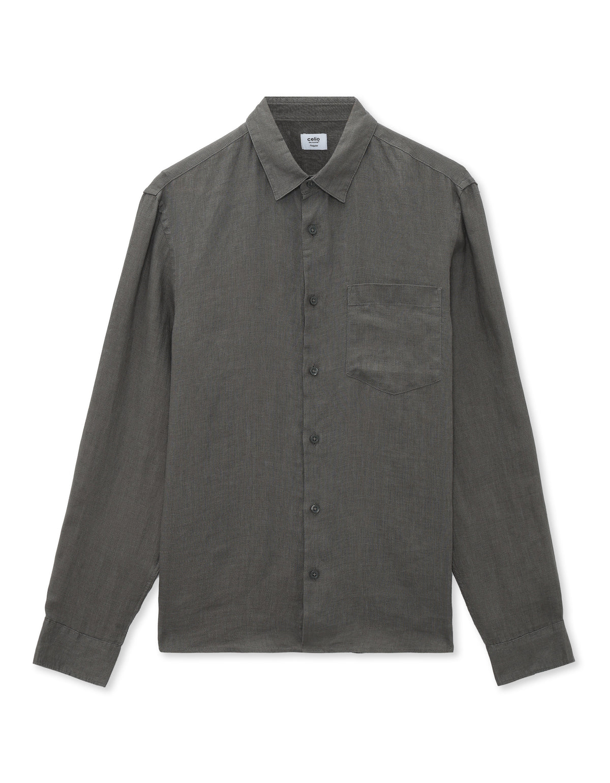 Regular Fit 100% Linen Spread Collar Shirt - Grey