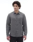 Regular Fit 100% Linen Spread Collar Shirt - Grey