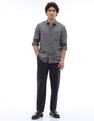 Regular Fit 100% Linen Spread Collar Shirt - Grey