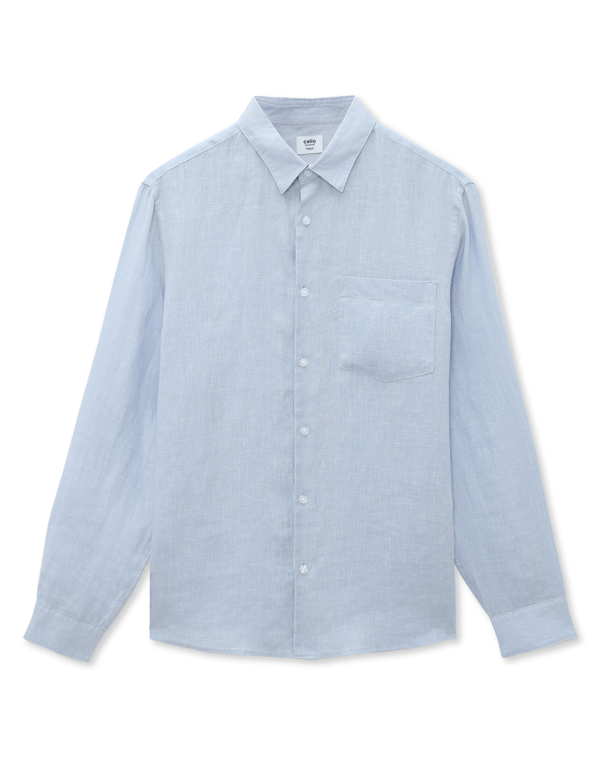 Regular Fit 100% Linen Spread Collar Shirt - Blue