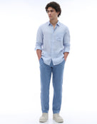 Regular Fit 100% Linen Spread Collar Shirt - Blue
