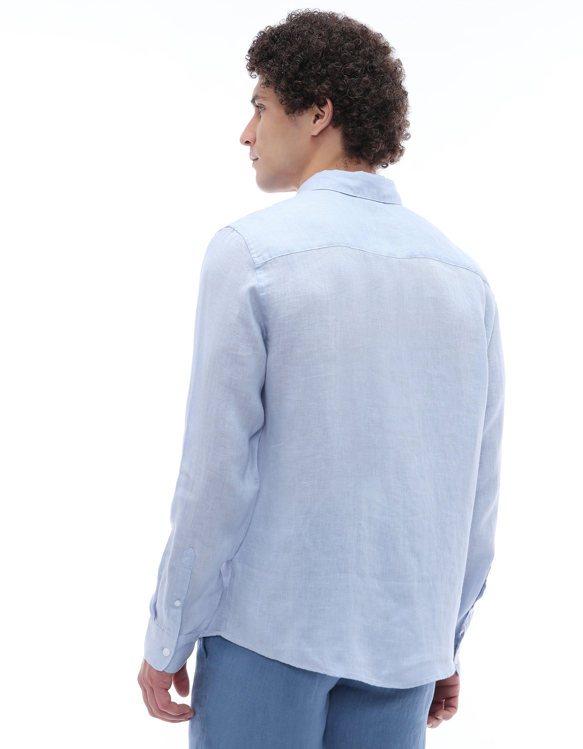 Regular Fit 100% Linen Spread Collar Shirt - Blue