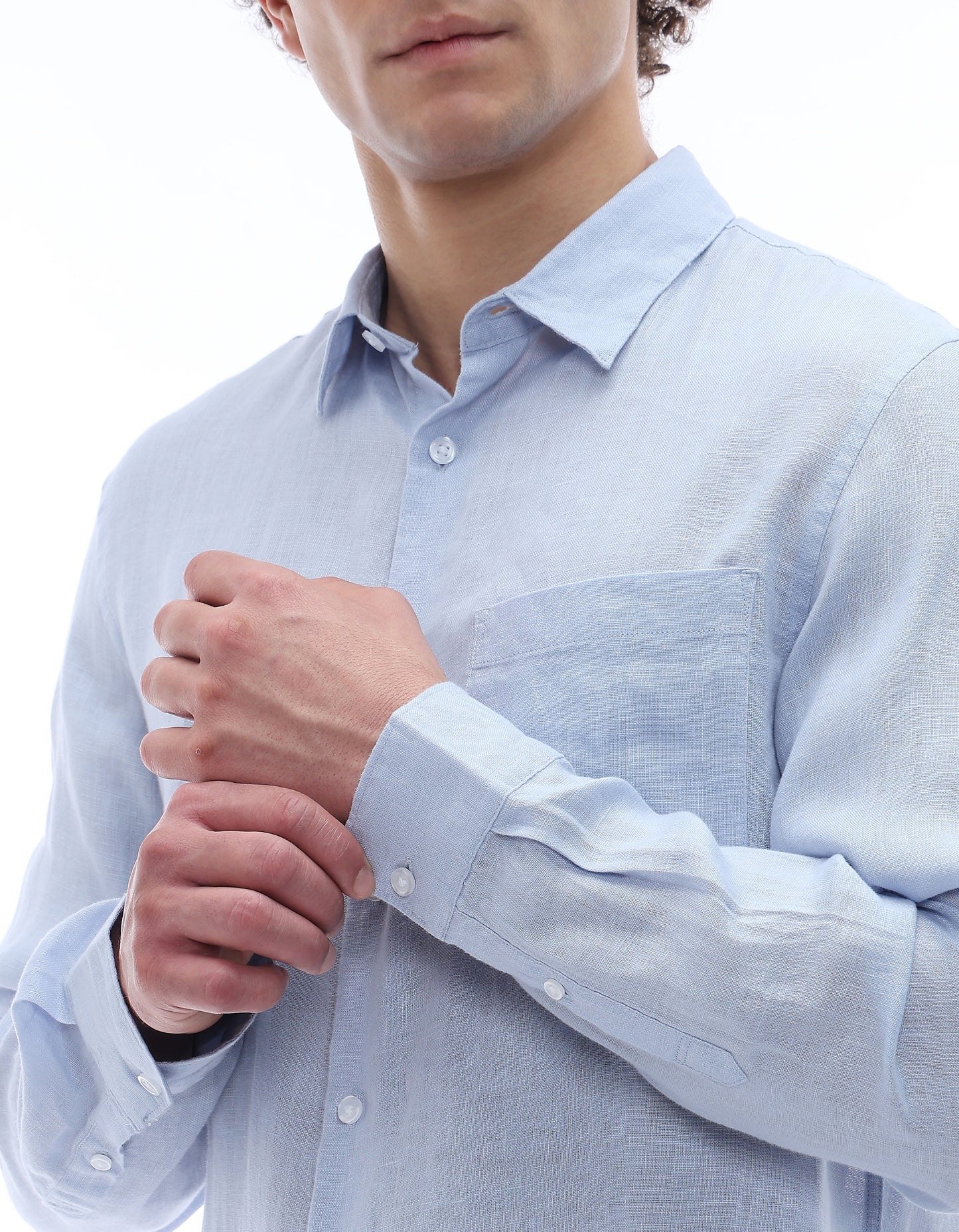 Regular Fit 100% Linen Spread Collar Shirt - Blue