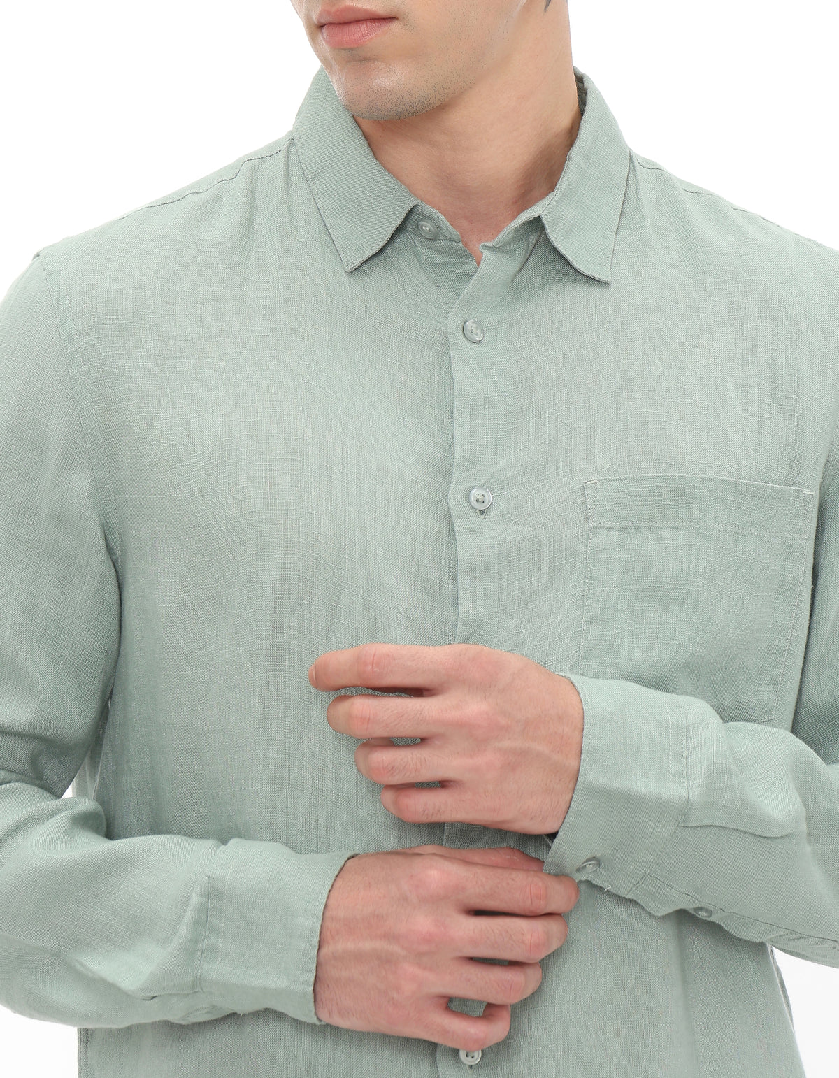 Regular Fit 100% Linen Regular Collar Shirt - Mint