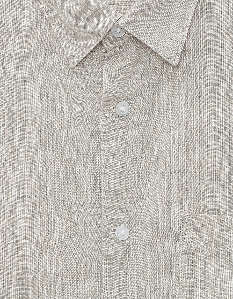 Regular Fit 100% Linen Shirt - Off White