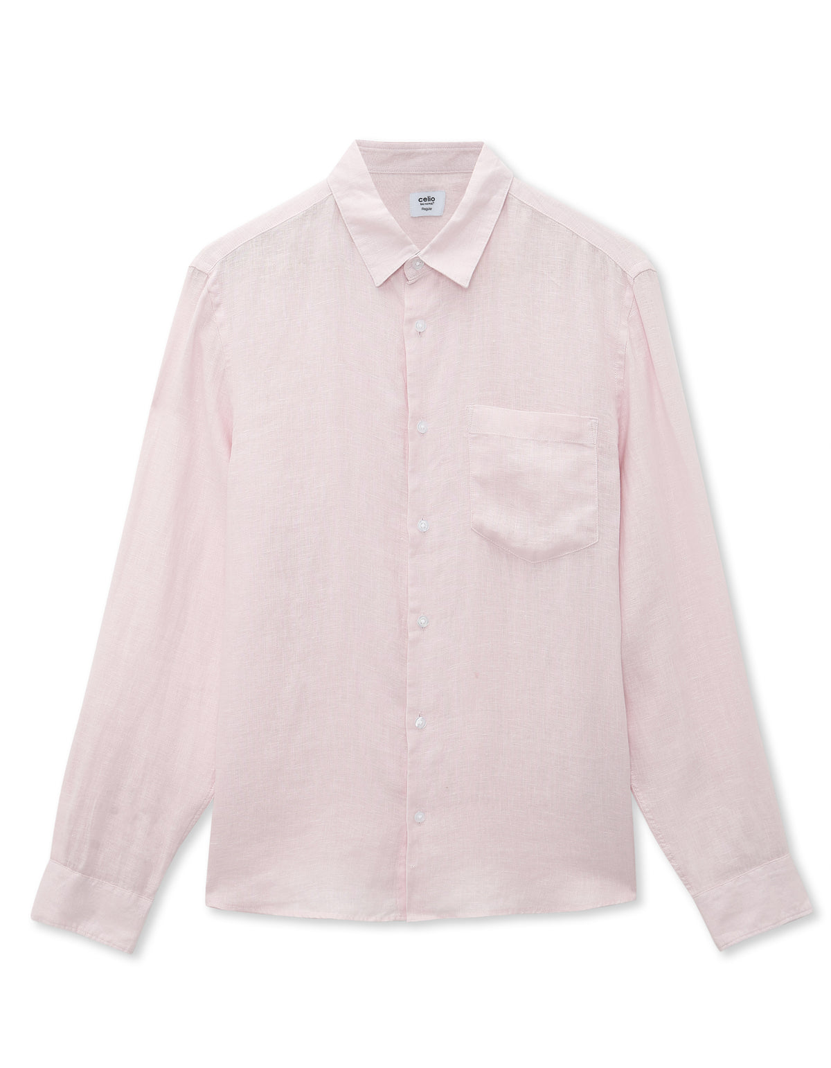 Regular Fit 100% Linen Spread Collar Shirt - Pink