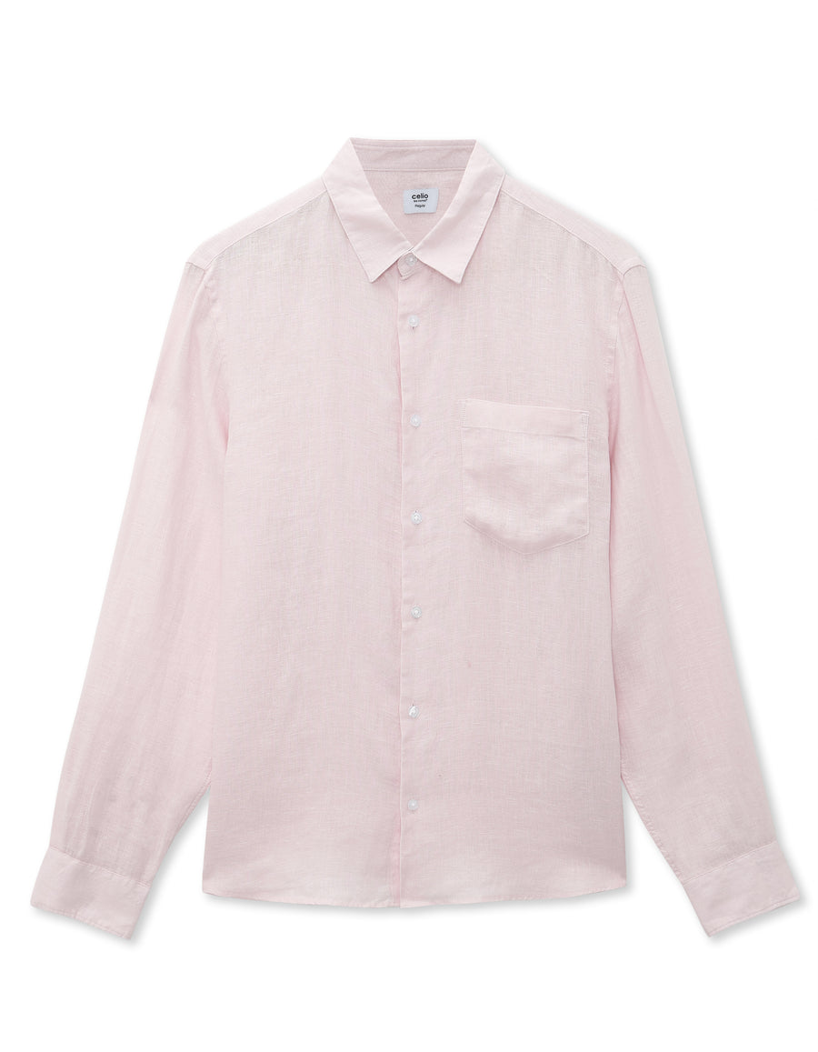 Regular Fit 100% Linen Spread Collar Shirt - Pink