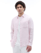 Regular Fit 100% Linen Spread Collar Shirt - Pink