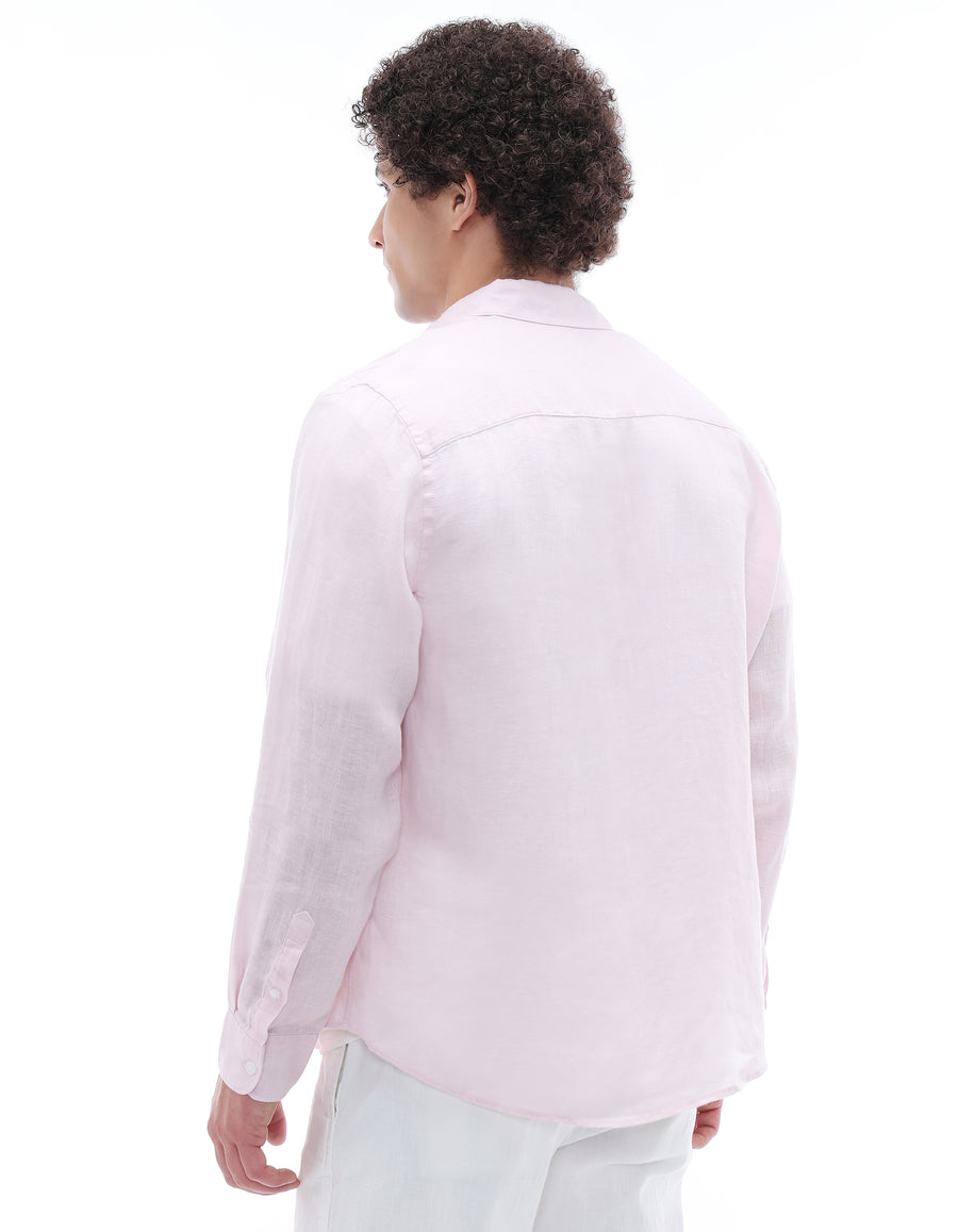 Regular Fit 100% Linen Spread Collar Shirt - Pink