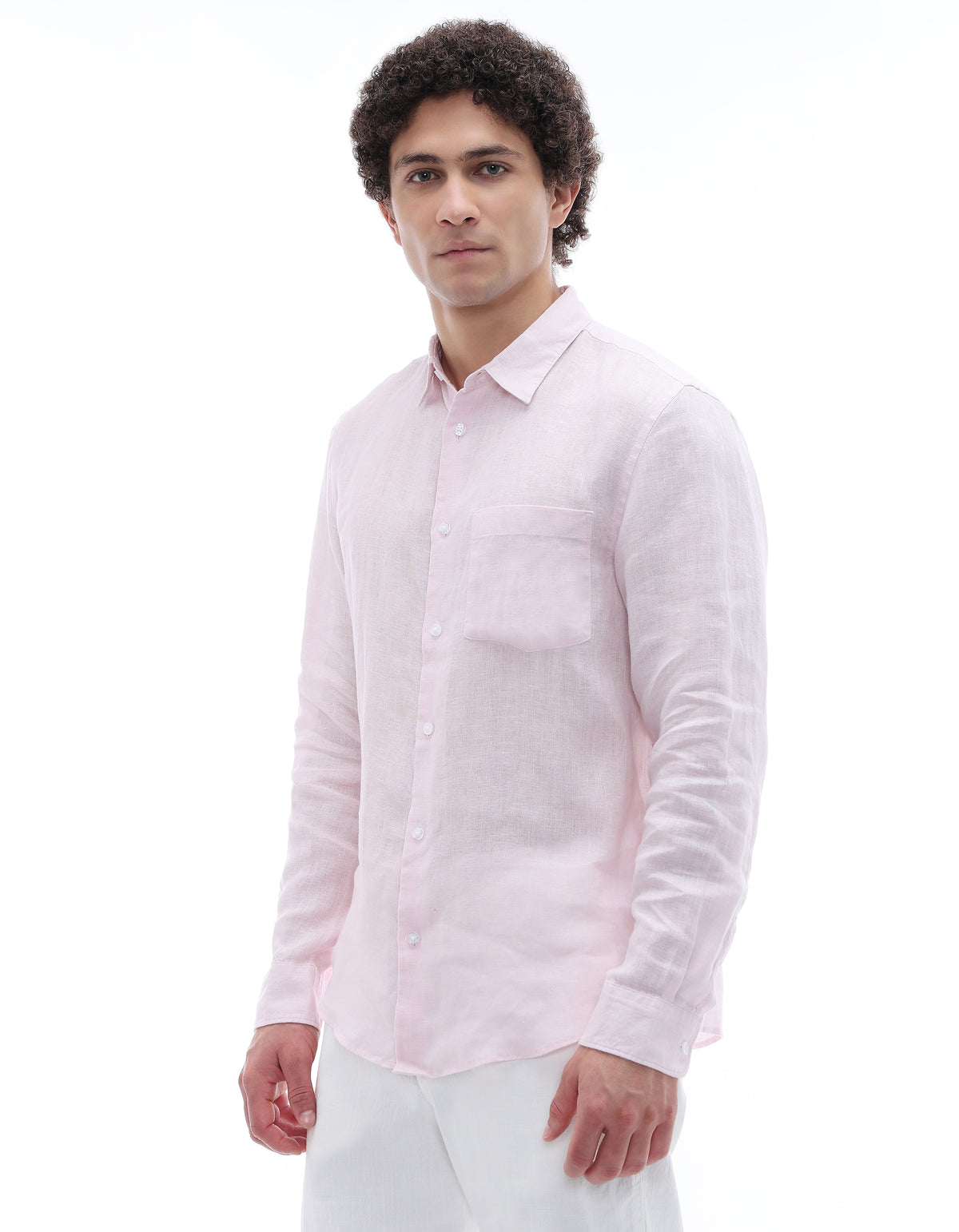 Regular Fit 100% Linen Spread Collar Shirt - Pink