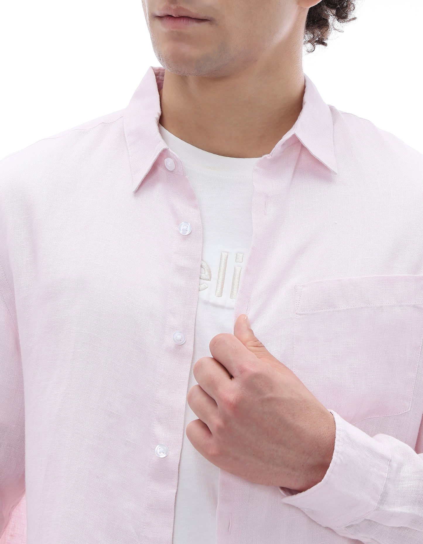 Regular Fit 100% Linen Spread Collar Shirt - Pink