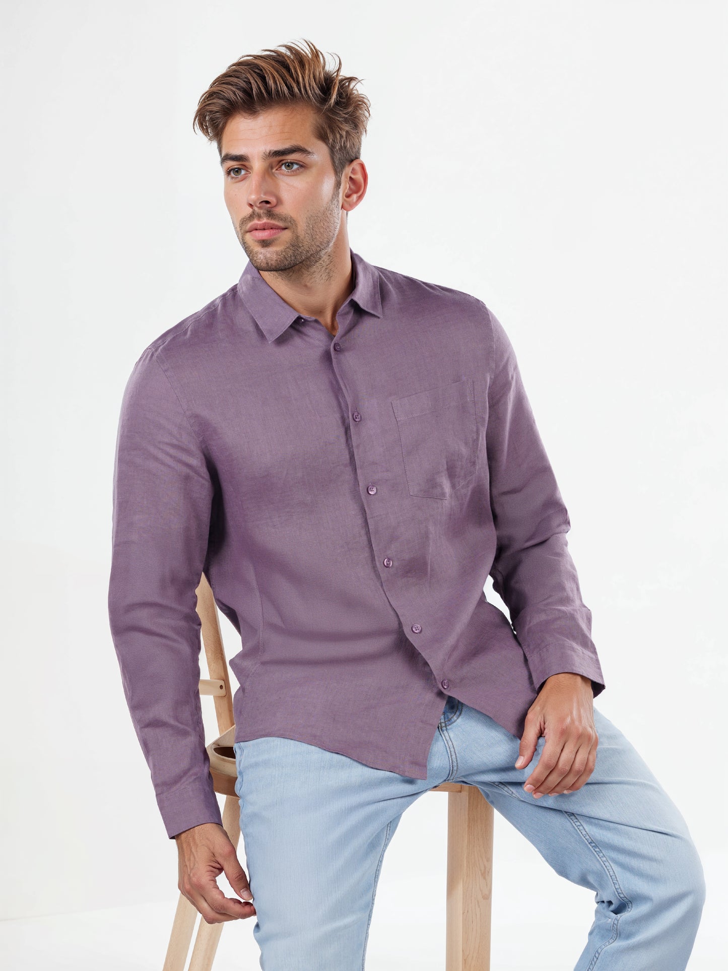 Celio Mens Purple Solid Regular Fit Linen Shirts