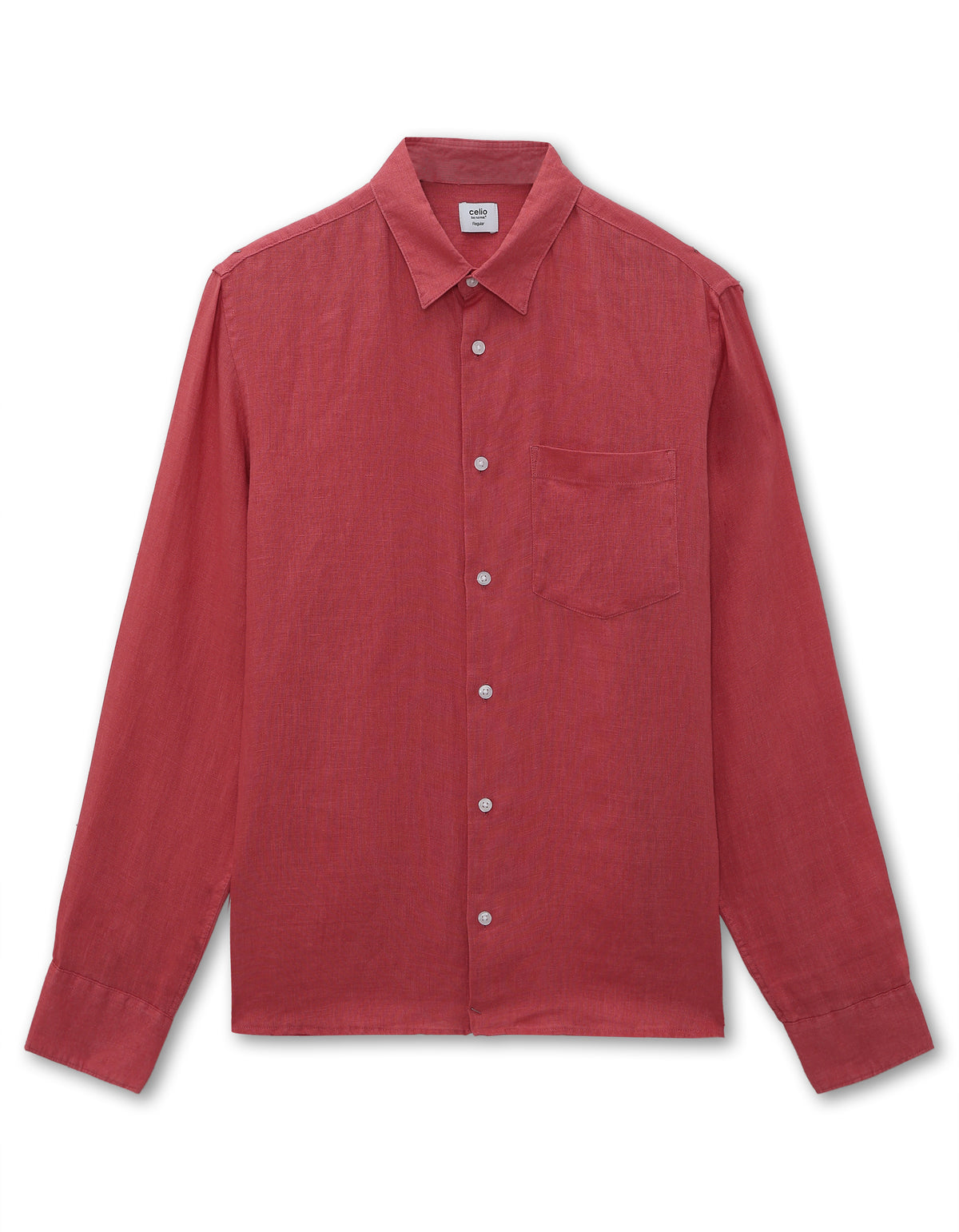 Regular Fit 100% Linen Spread Collar Shirt - Red