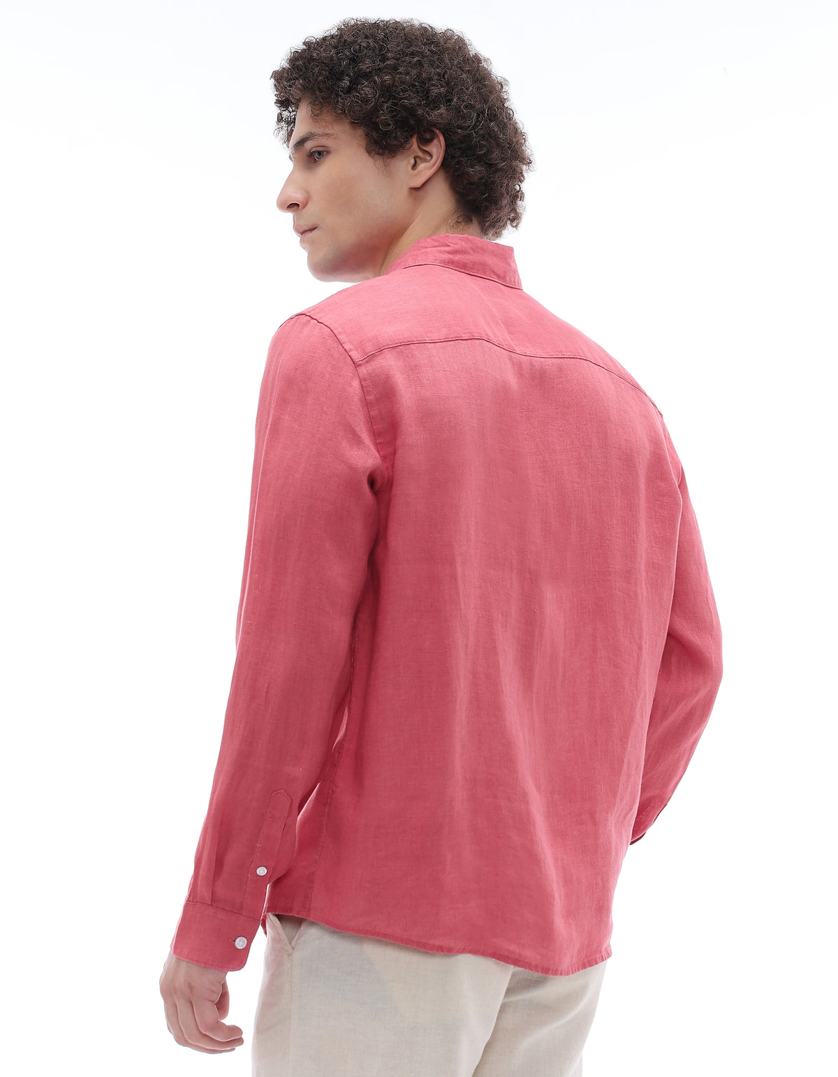 Regular Fit 100% Linen Spread Collar Shirt - Red