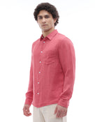 Regular Fit 100% Linen Spread Collar Shirt - Red