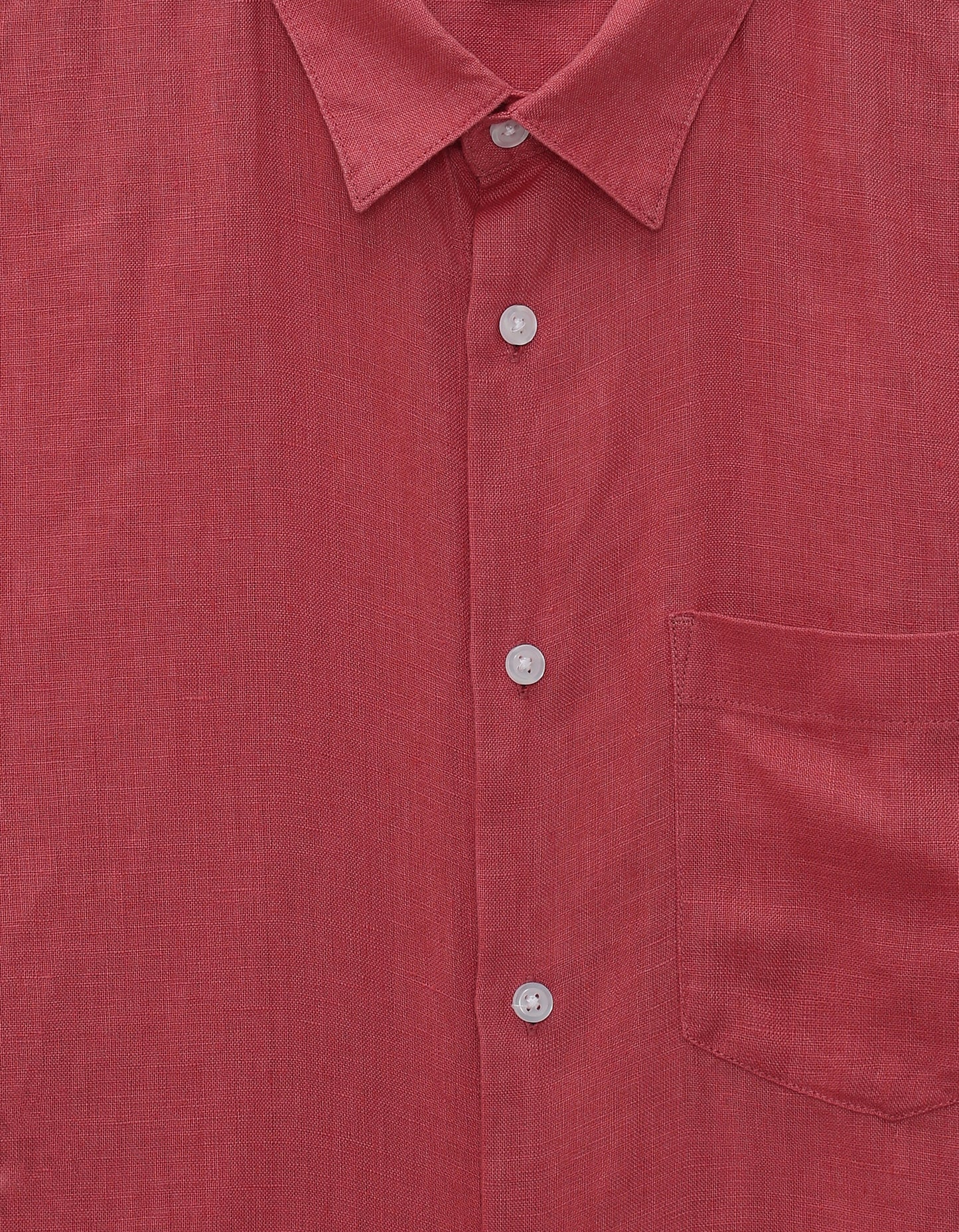 Celio Regular Fit Spread Collar 100% Linen Shirt - Red