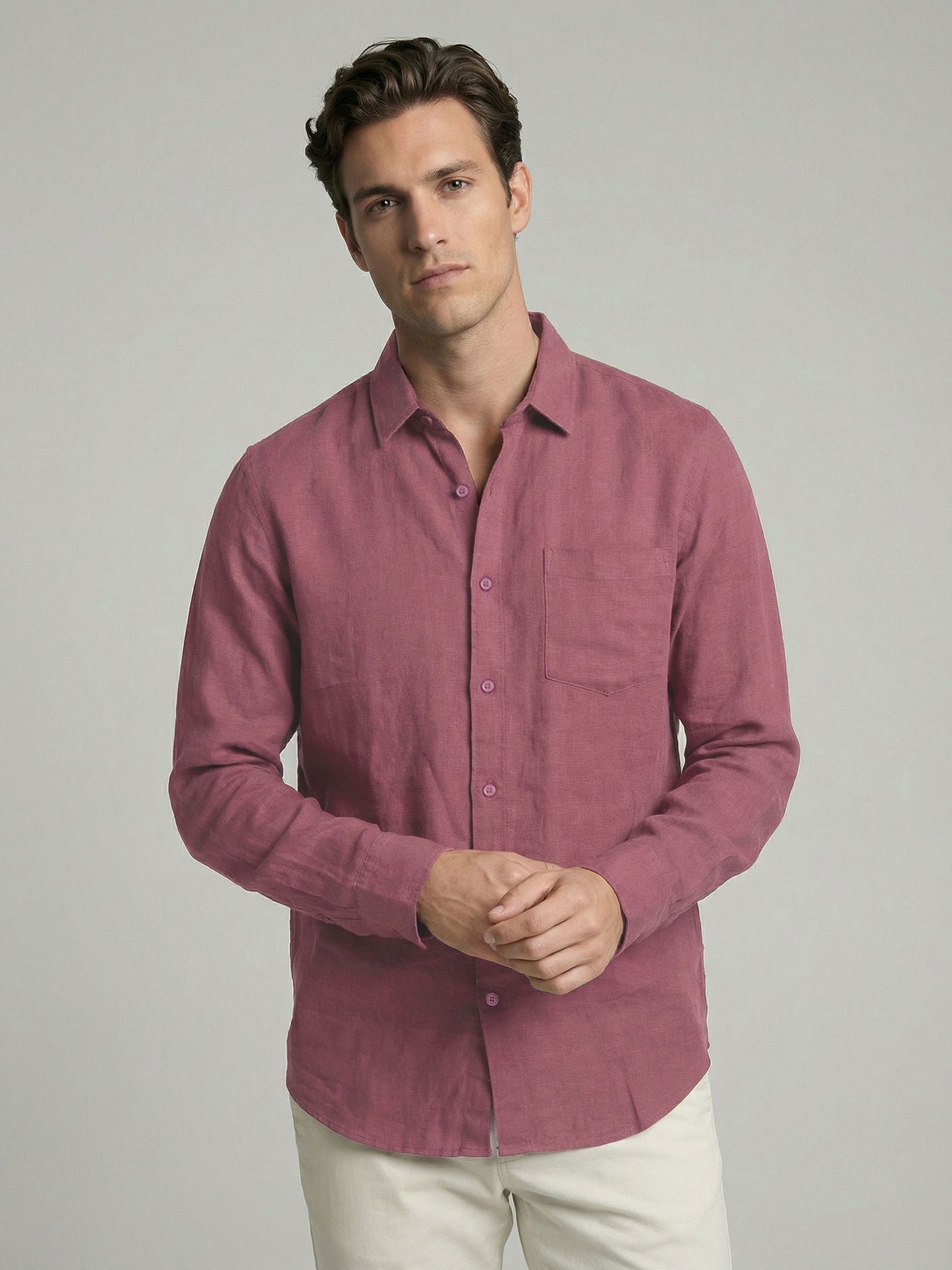 Celio* Solid Mauve Men Regular Fit Cotton Shirts