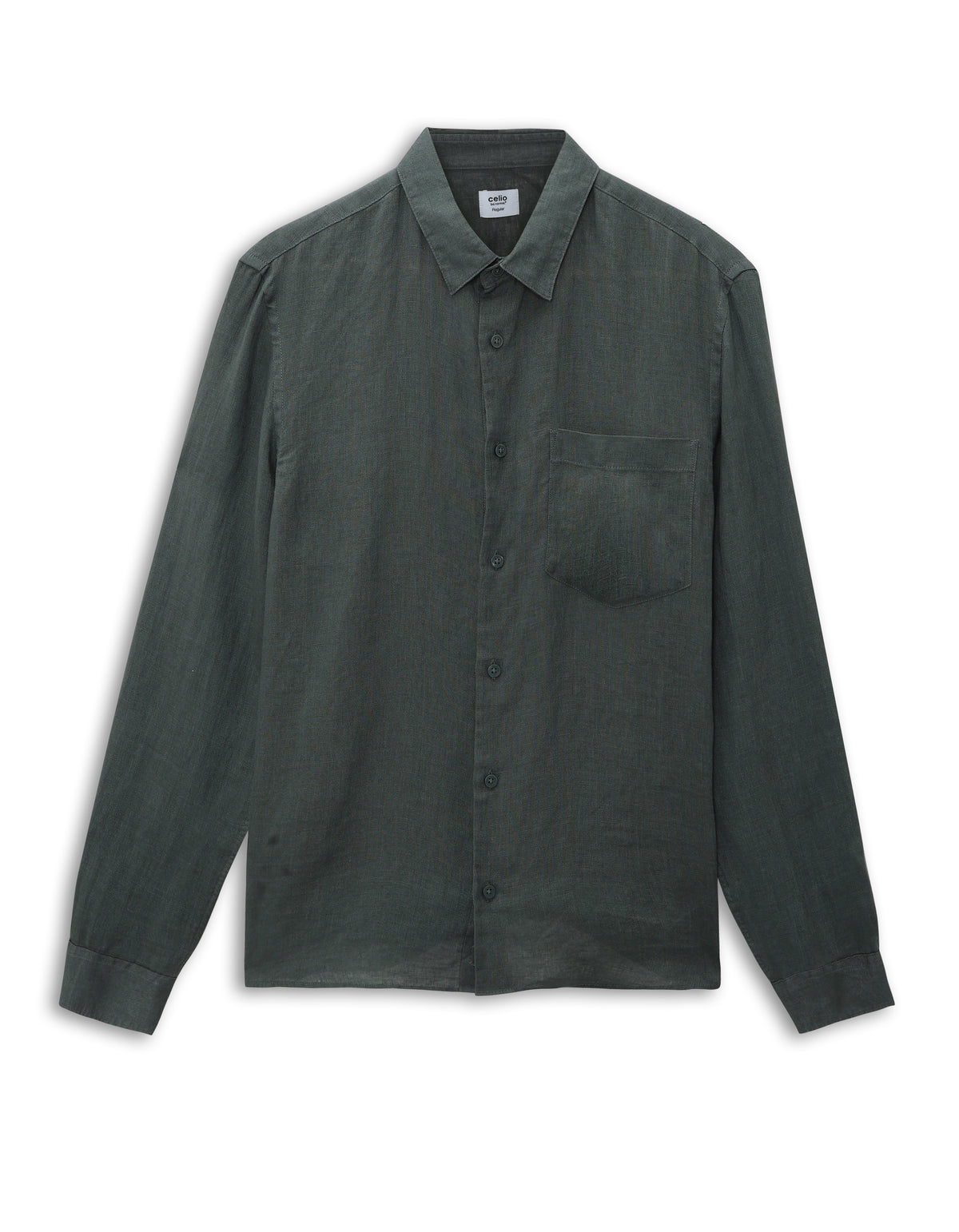 Regular Fit 100% Linen Spread Collar Shirt - Green