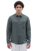 Regular Fit 100% Linen Spread Collar Shirt - Green