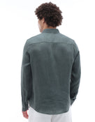 Regular Fit 100% Linen Spread Collar Shirt - Green